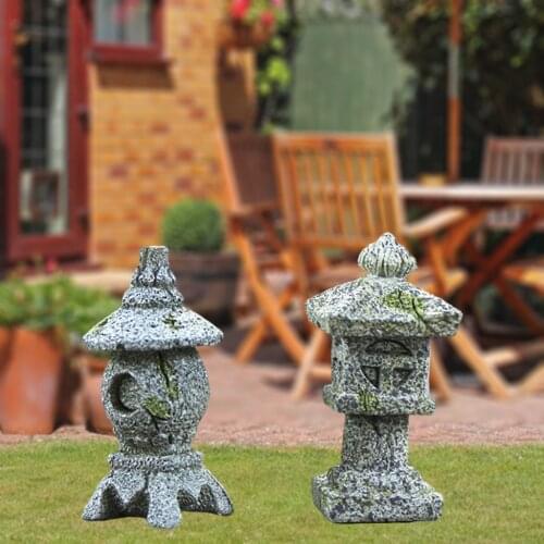 1 Pair Resin Miniature Pagoda Lantern Statue Patio Bonsai Decoration Furniture For Home Decor Outdoor