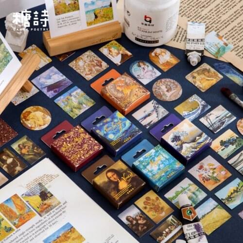 10 Boxes Tangshi gilded box stickers world famous painting RETRO art hand account DIY decoration stickers Stationery Wholesale