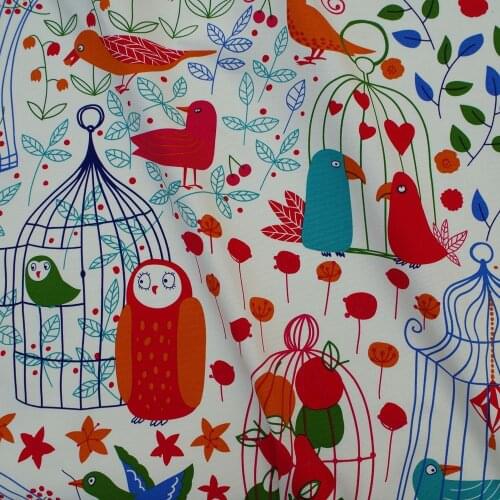 145cmx50cm Cotton Canvas Fabric for handmad, bed, bag, curtain - Bird,birdcage and Flower