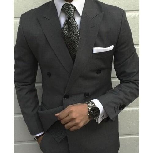 2018 Latest Coat Pant Designs Smoking Grey Jacket Men Suit Prom Tuxedo Slim Fit 2 Piece Custom Groom Blazer Wedding Suits Ternos