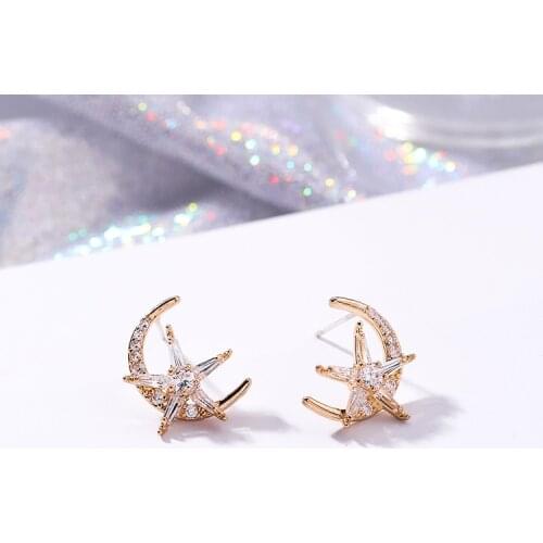 2019 Sale Fashion jewelry 925 silver needle new micro-inlaid zircon star moon earrings Crystal from Austrian Fit Women