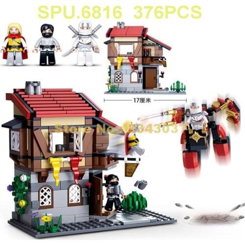 Sluban 0618 376pcs Assassin Legend Armor Medieval Castle Town Tavern Building Block 3 Toy