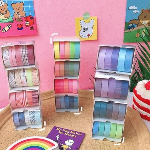 5Rolls/Set Color Washi Tape Set Decorative Masking Tape DIY Cute Scrapbooking Adhesive Tape School Stationery Supplies