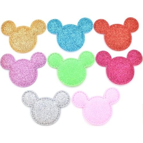 60Pcs Mixed Glitter Powder Mouse Head Applique Fabric Pads Patches for DIY Sewing Supplies Kids Craft Clothing Decoration K80
