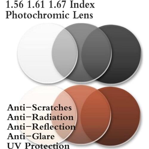 1.56 1.61 1.67 Index Aspheric Photochromic Optical Prescription Eyeglasses Lens Myopia Presbyopia Colored Lenses For Eye Glasses