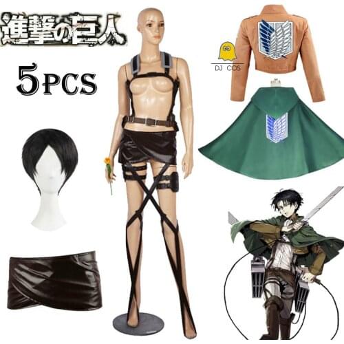 Attack on Titan Levi Ackerman Cosplay Costume Wig Jacket Cloak Leather Harness Belt Apron Skirt Anime Shingeki No Kyojin