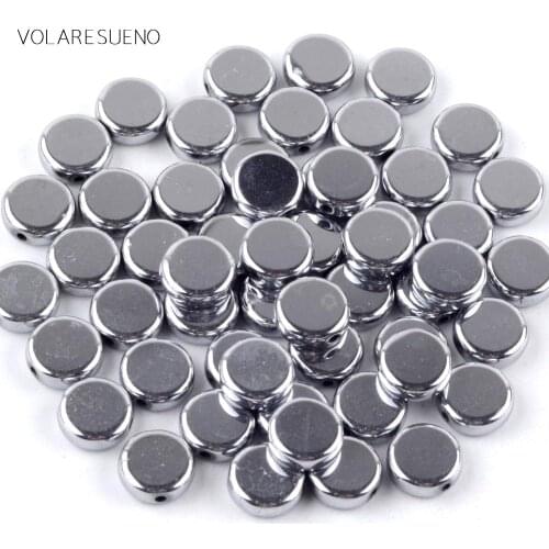 Natural Stone Smooth Silvers Hematite Stone Flat Round Beads Spacer Beads For Jewelry Making 6/8/10mm Diy Bracelet 15"