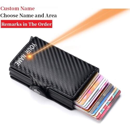 Custom Name Credit Card Holder Men Double Carbon Fiber Anti Rfid Card holder Wallet Metal Business Bank Creditcard Mini Wallet