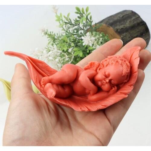 Baby Sleeping Feather Shape Soap Silicone Mold Angel Statue Styling Sugar Chocolate Child Fondant Fat Boy Cake Decorating Tool