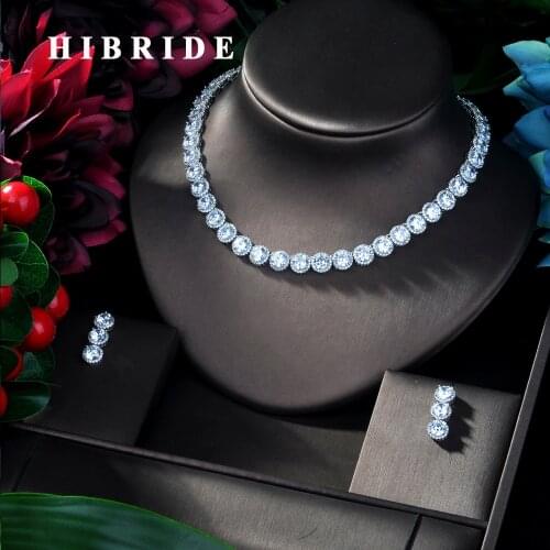 HIBRIDE Round CZ Stone Luxury Women Nigerian Wedding Naija Bride Cubic Zirconia Necklace Dubai 4PCS Dress Jewelry Set N-275
