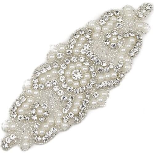 Keering Silver And Gold Rhinestone Pearl Beaded Applique For DIY Headband WRA-400