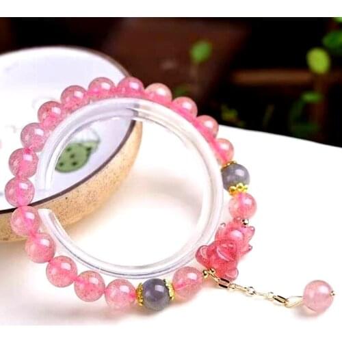 Strawberry Crystal Beads Carved Small Bear Bracelets Charms For Jewelry Making Fashion Couple Ornaments