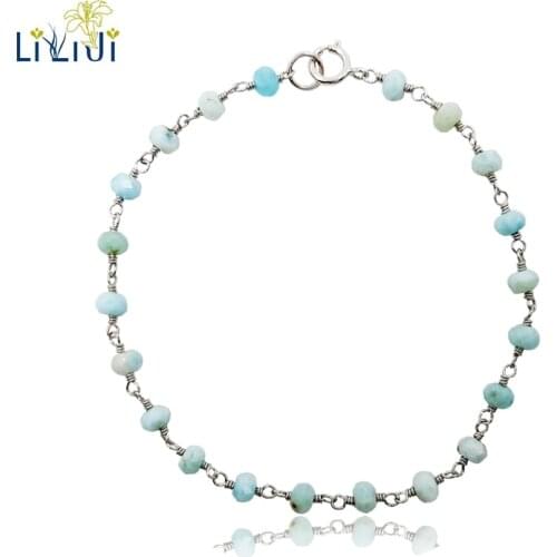 Lii Ji Real Blue Larimar Bracelet 925 Sterling Silver Handmade Knitting Shining Bracelet 7''-8'' for Women Nice Gift Jewelry