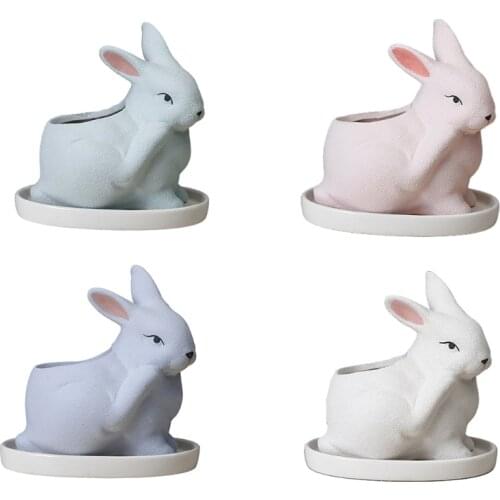 Frosted Cute Rabbit Shaped Succulent Planting Flower Pot Ceramic Cactus Bonsai Planter Pots Container Desktop Decoration