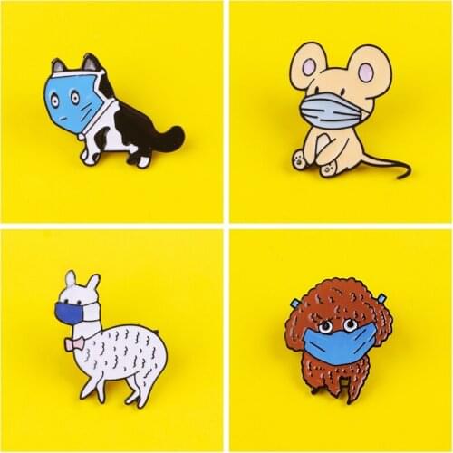 Masked Animals Series Set Metal Badges On Clothes Dog Bunny Alpaca Enamel Pins Anime Icons On The Backpack Brooch Jewelry Gifts