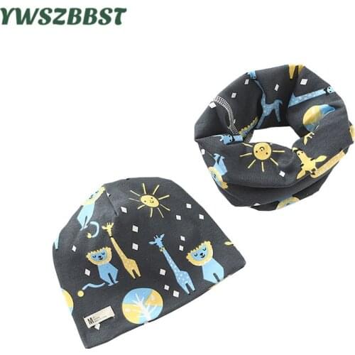 New Fashion Cartoon Baby Hat Set Cotton Baby Head Cover Boys Girls Warm Cap Scarf Kids Beanies Sets Winter Children Hats Scarf
