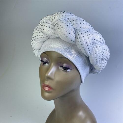 Latest Shinning Sequins Turban Cap for Women Ready Female Head Wraps African Auto Geles Aso Oke Headtie Already Made Headties 9L