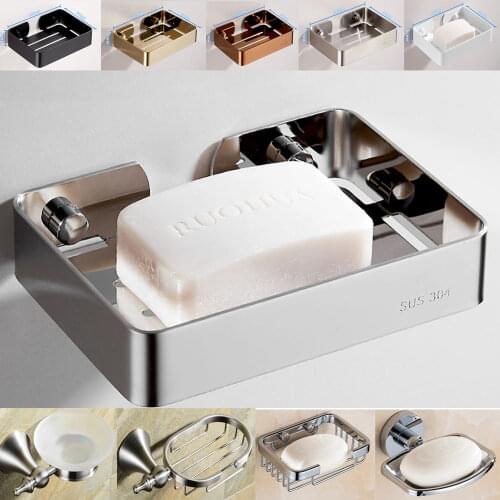 Stainless Steel Soap Dish Bathroom Storage Soap Rack Plate Box Container Wall Storage Rack Holder