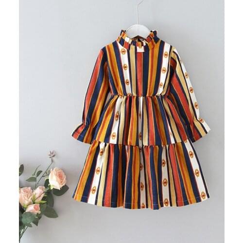 Baby Girls Casual Stripe Dresses Spring Autumn Fall Kid Colorful Layered Princess Elegant Vestidos Children Full Sleeve Clothing