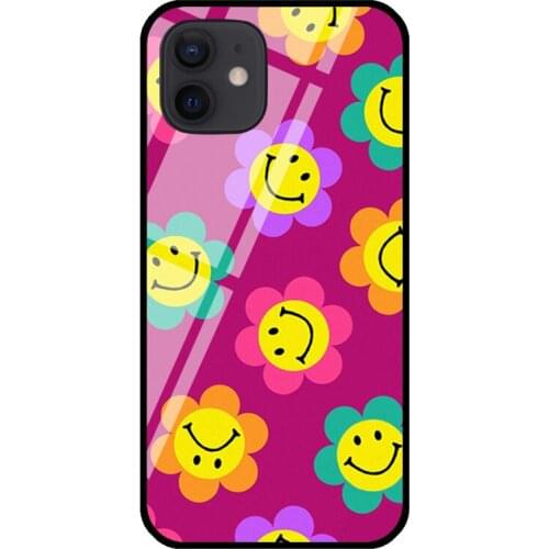 Magenta Smiles Tempered Glass Phone Case For iPhone 12 mini 11 Pro Max XS X XR 7 8 Plus SE 2020 Coque