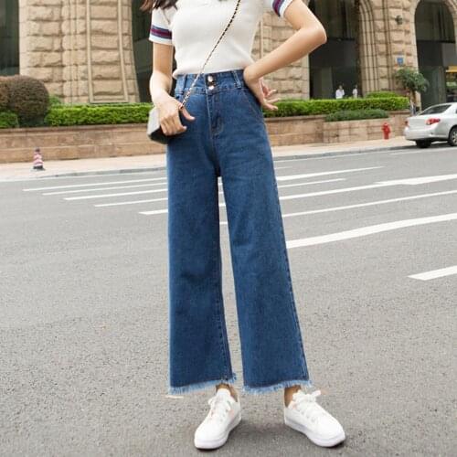 Plus Size Women Denim Pants 2020 Hot Loose High Waist Wide Leg Pants Jeans Womens Trousers All-match Ankle-length Denim Pants