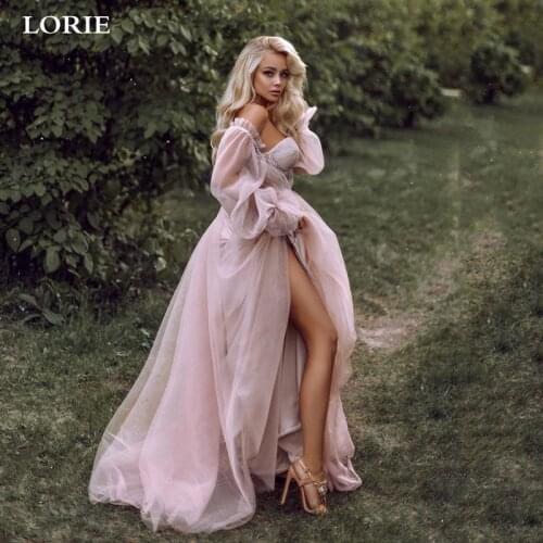LORIE Dusty Pink Sweetheart Wedding Dress With Detachable Puff Long Sleeves Tulle A Line 2021 Bridal Gowns Robe De Mariage