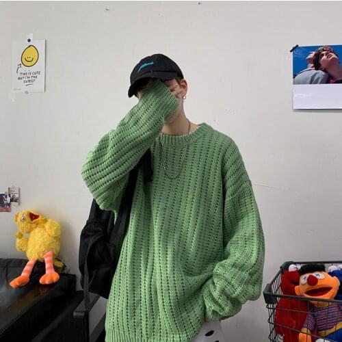 Mens Sweaters Korean Autumn Warm Solid Men Oversized Knitted Pullovers Harajuku Casual Sweater Tops Man Clothes