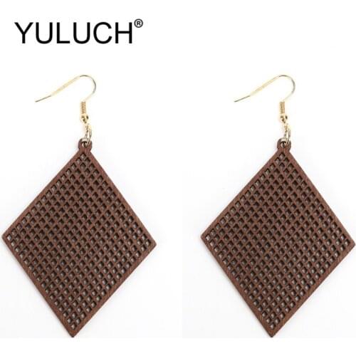 YULUCH Women Vintage Geometric Hollow Wood Dangle Earrings Fashion Jewelry Personality Long Pendant Earrings For Wedding Party