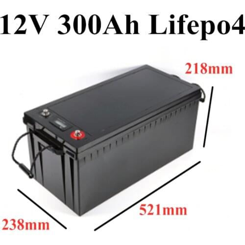 Waterproof LCD display 12v 300Ah Lifepo4 Battery Pack with BMS for inverter Solar energy Base station boat + 20A Charger