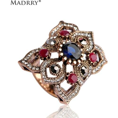 Madrry Turkish Simulated Resin Finger Rings For Women Lady Full Crystals Handmade Sculpture Big Royal Party Jewelry Best Gifts