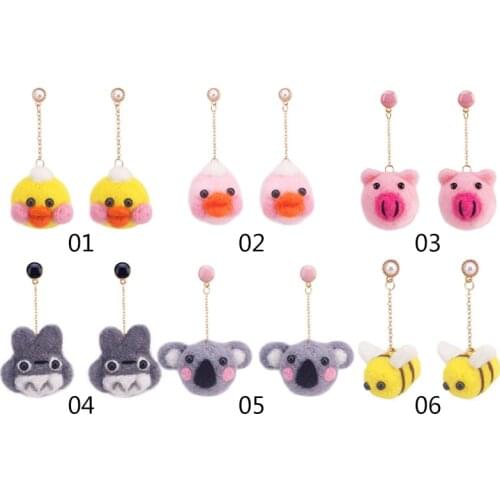 Women Earings Fashion Jewelry Wool Felt Cartoon Pig Bee Duck Pendant Jewellry