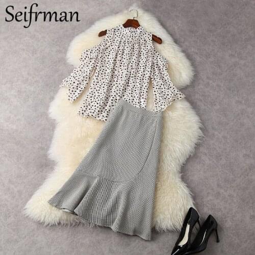 Seifrmann New 2021 Summer Women Fashion Designer Skirts Set Strapless Loose Tops High Waist Slim Mermaid Skirt 2 Two Pieces Suit