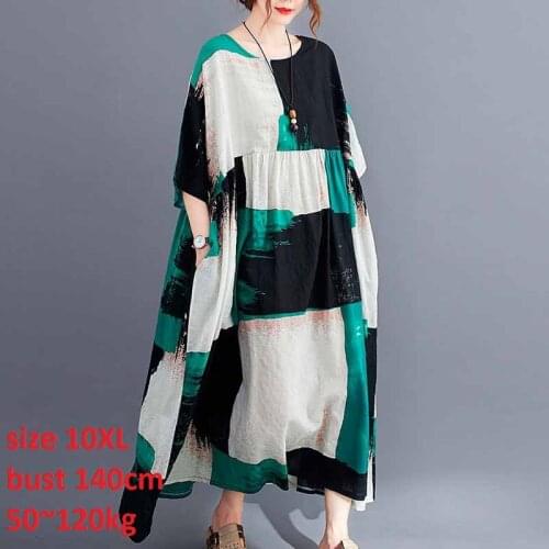 Women Long Dress Plus Size 10XL O Neck Short Sleeve Loose Maxi Dresses Ladies Casual Vintage Dress