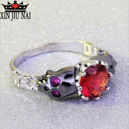 Red CZ Crown Fashion Cubic Zirconia Punk Style Skull Wedding Jewelry Christmas Party Anniversary Gift Ladies Ring