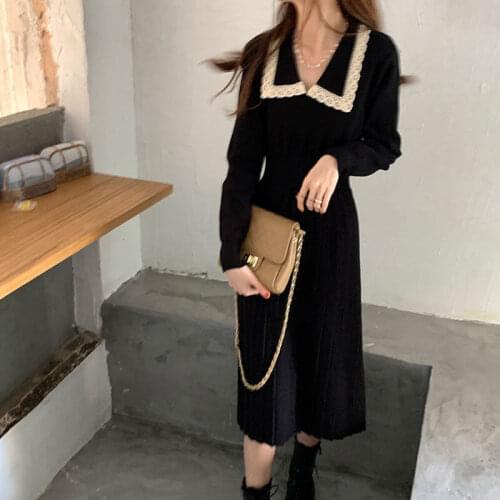 Bella Philosophy Wonder Elegant Knitted Dress Spring Patchwork Sweet Sweater Dress Female Office Slim Casual Korean Long Dress
