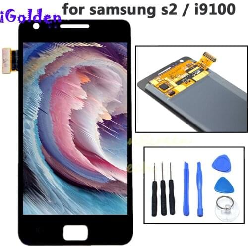 For Samsung Galaxy SII S2 i9100 Super AMOLED LCD Display Touch Screen LCDs Digitizer Assembly Free Shipping with Free Sticker