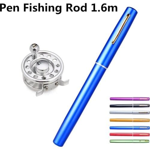 1.6m Telescopic pocket Aluminum Alloy Pen Fishing Rod Pole Reel Fishing Line Ball Floats Lures Bait Hook tackle Box accessory