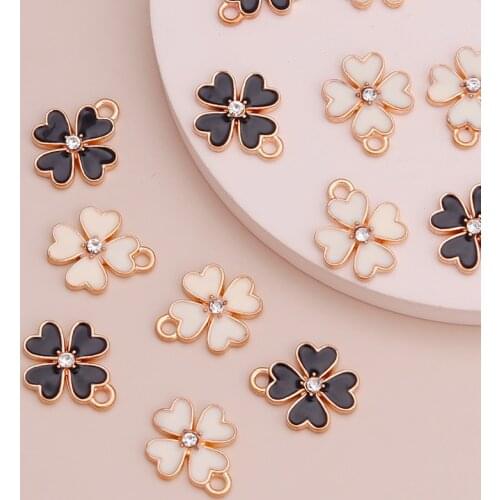 10pcs Two Color Small Rhinestones Crystal Flowers Charms for Making Necklaces & Bracelets Enamel DIY Jewelry Accessories