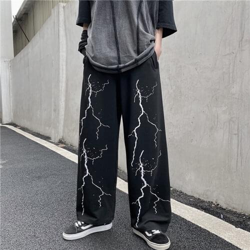 Black Lighting Trousers Punk Autumn Men Funny Print Loose Sweatpant Hip Hop Streetwear Male 2021 Pants Harajuku Japan Punk Pants