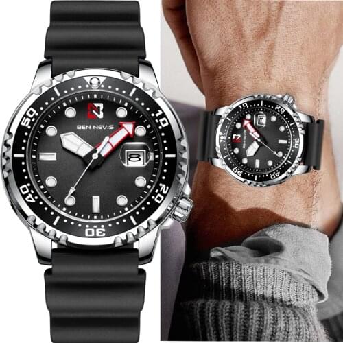 BEN NEVIS Men Watches Brand Luxury Black Silicone Waterproof Sport Quartz Military Watch Men Clock Relogio Masculino Dropship