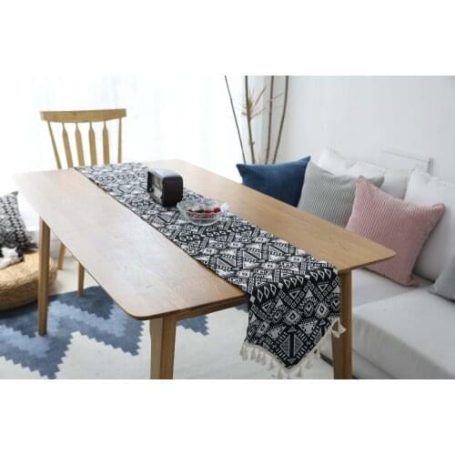 Black white geometric table runner decorative thicken coffee table cloth tablecloth cover dustproof