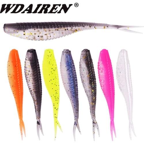 10pcs Jig Fishing Soft Silicone Lure 7cm 1.8g Minnow Worm Wobblers Double Color Artificial Bait Bass Saltwater Freshwater Tackle