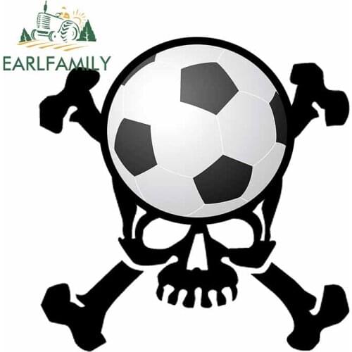 EARLFAMILY 13cm x 12.6cm For Soccer Skull Car Door Stickers Sunscreen Decal Bumper Repair Sticker Waterproof Decoration