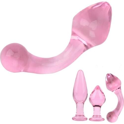 Erotic Female Masturbation Pink Crystal Butt Plug Prostate Massage Glass Anal Plug Sex Toy for Women