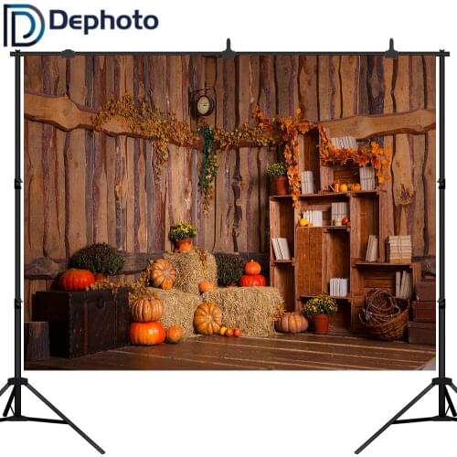 Dephoto Halloween Themed Photography Backdrops Interior Chalet Pumpkins Haystack Newborn Baby Shower Kids Photo Backgrounds