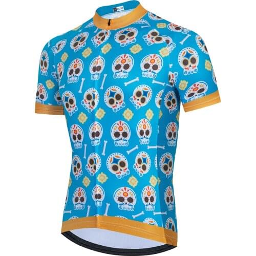 New Blue Skull Summer Jersey Men Cycling Short Jersey Tops Road Bike MTB Short Sleeve Breathable Clothing