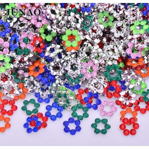 JUNAO 100pcs 12mm Sewing Mix Color Round Rhinestones Pointback Acrylic Crystal Stones Strass Scrapbook Beads for Clothes Jewel