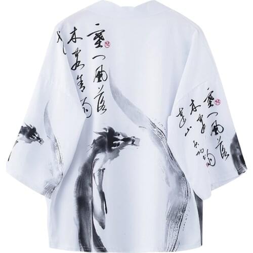 Japanese Style Dragon Cardigan Kimono Cosplay Harajuku Women Man White Yukata Jacket Streetwear Traditional Robe Tops V2005
