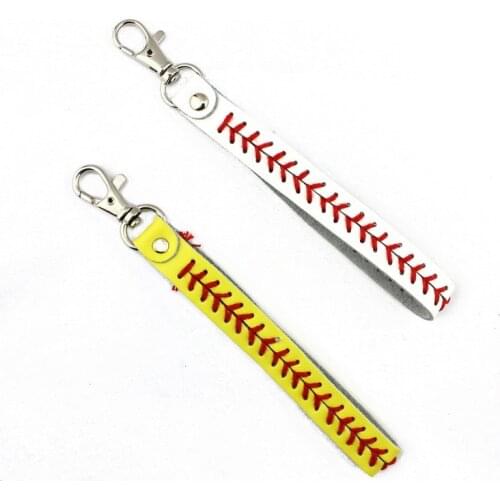 Classic Baseball Softball Sports Key Chain Fashion Leather Seamed Lace Stitching Wristlet Braves Kay Rings For Bag Pendant