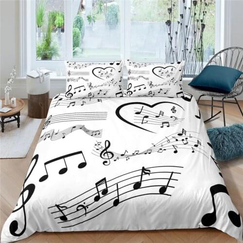 Home Living Luxury Music Notes Print 2/3Pcs Soft Duvet Cover PillowCase Queen Size and King Size Kids Bedding Set EU/US/AU Size